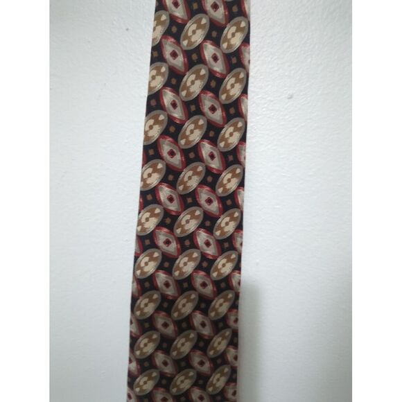 Geoffrey Beene Mens 100% Silk Tie Necktie Brown Red Abstract - Picture 2 of 6
